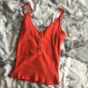 Ribbed Henley Style Tank Top with Wood Buttons